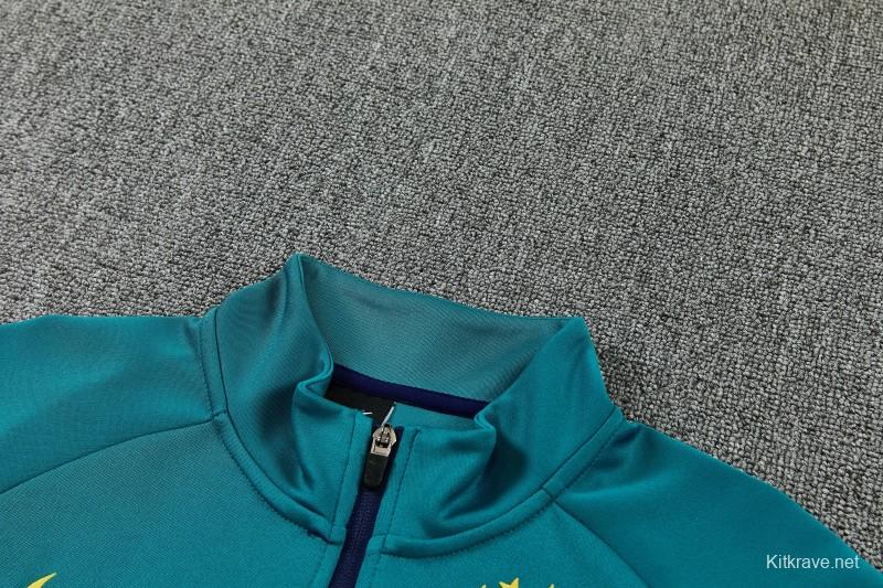 26/27 Brazil Teal&Navy Blue Full Zipper Jacket Tracksuit + Long Pants