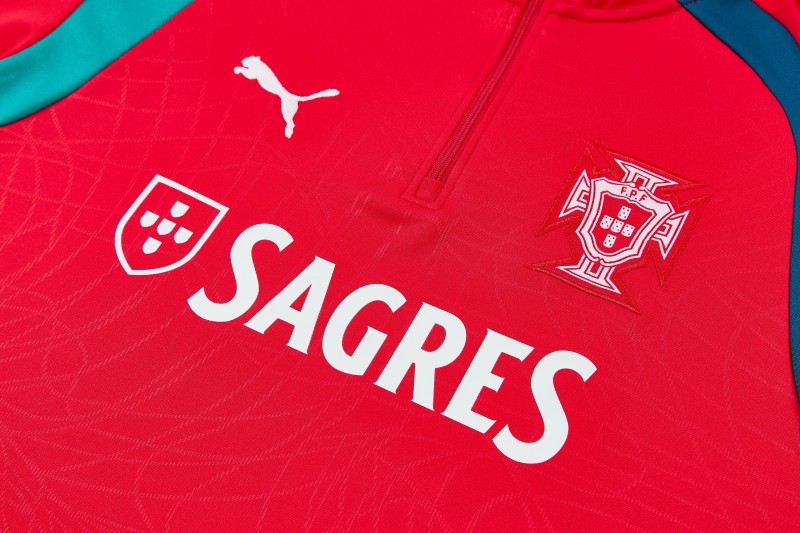 26/27 Portugal Red&Teal Half Zipper Jacket Tracksuit + Long Pants