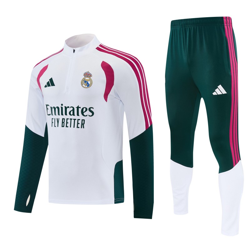 26/27 Real Madrid White & Dark Green Half Zipper Jacket Tracksuit + Long Pants