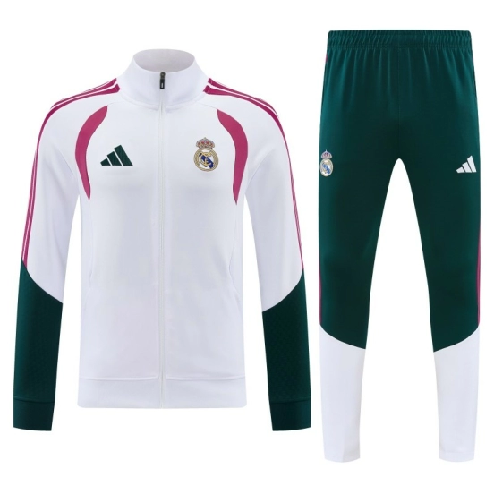 26/27 Real Madrid White & Dark Green Full Zipper Jacket Tracksuit + Long Pants
