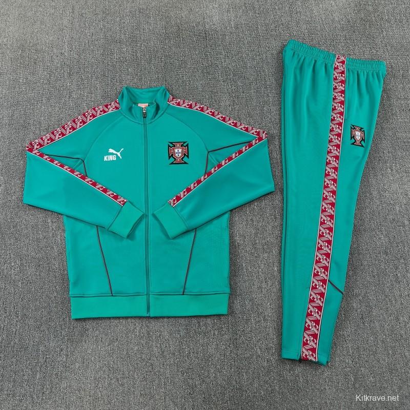 26/27 Portugal Green Full Zipper Jacket Tracksuit + Long Pants