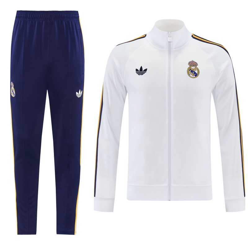 26/27 Real Madrid White Full Zipper Jacket Tracksuit + Long Pants