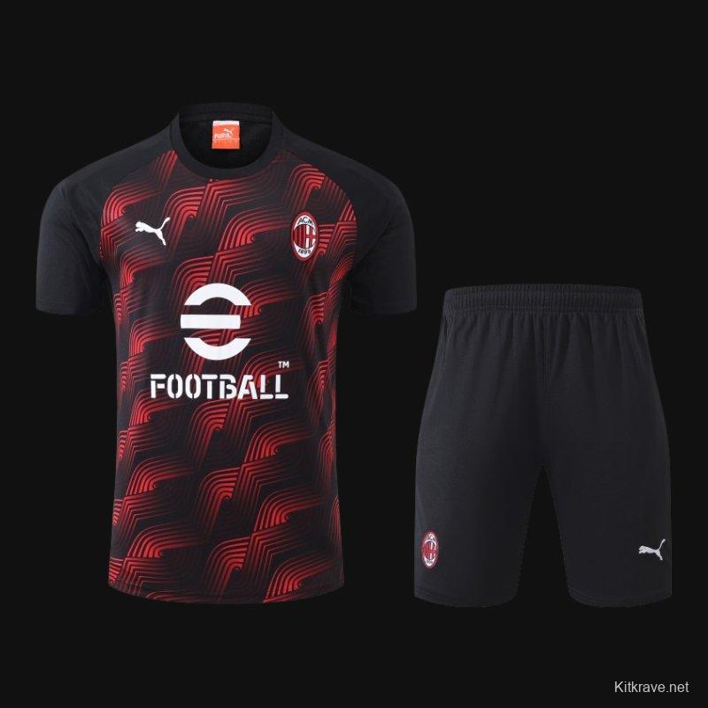 23/24 AC Milan Red/Black Cotton Short Sleeve Jersey+Shorts