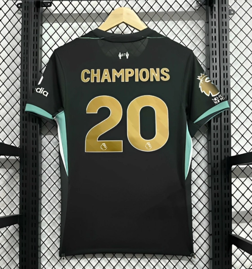 24/25 Liverpool Away Black Jersey With 20 Champions Printing
