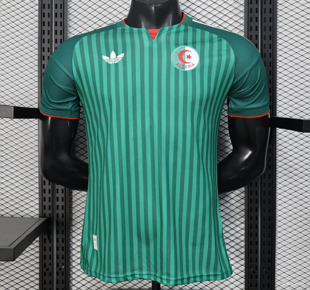 Player Version 2026 Algeria Home Green with Vertical Stripe Pattern Jersey