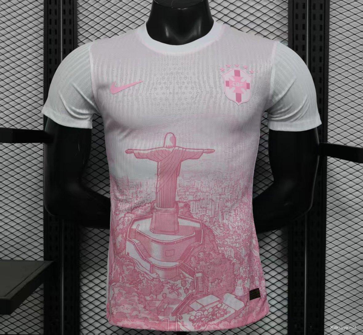 Player Version 2026 Brazil Special Edition White with Christ the Redeemer Pink Pattern Jersey