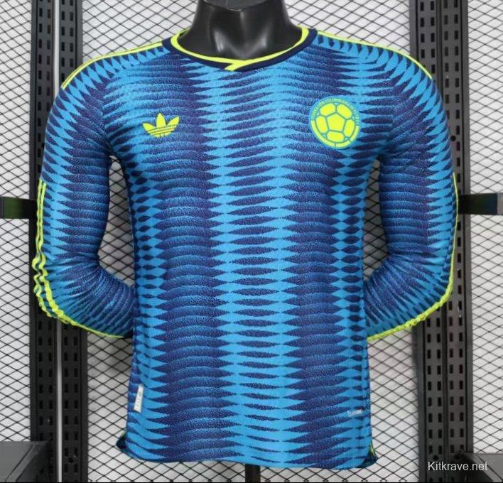 Player Version 2027 Colombia Away Blue with Wave Jacquard Pattern Long Sleeve Jersey