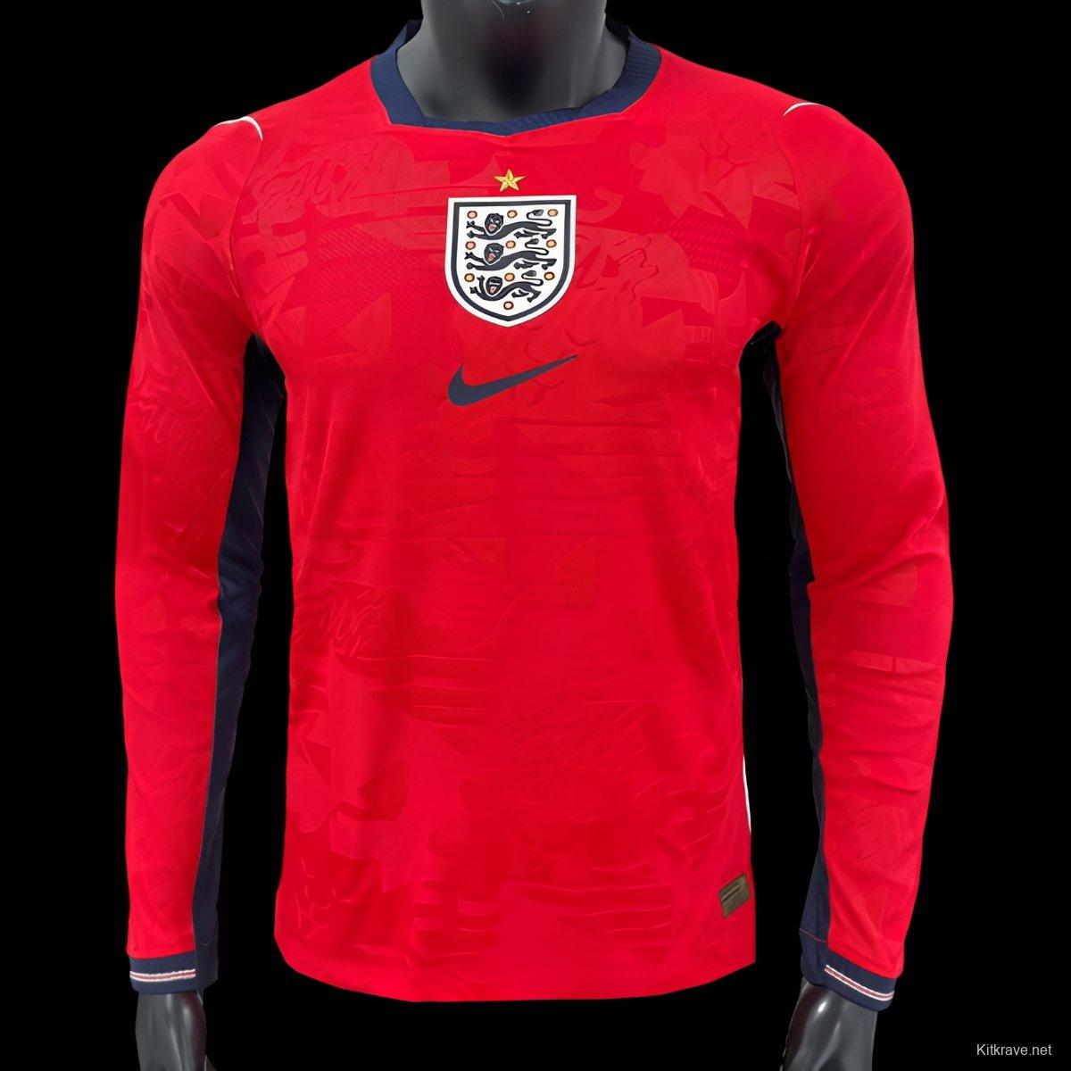 Player Version 2026 England Away Long Sleeve Red Long Sleeve Jersey