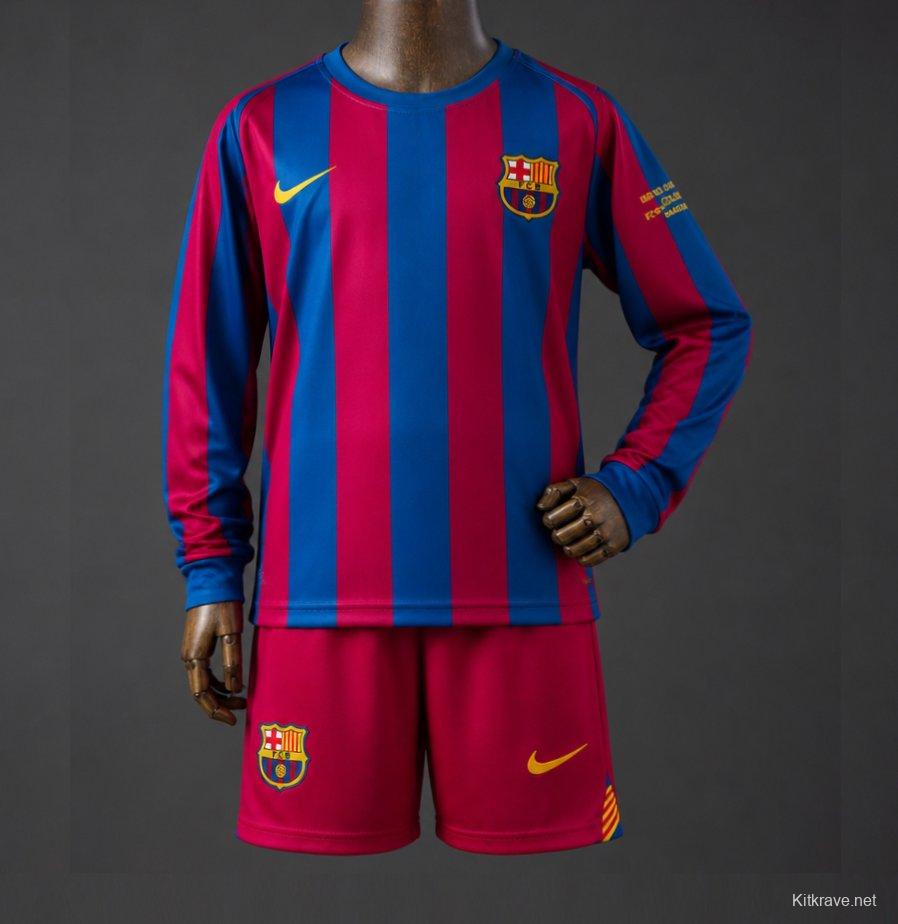 05/06 Kids Barcelona Home (UEFA Champions League) Retro Long Sleeve Kit Jersey SIZE 16-28
