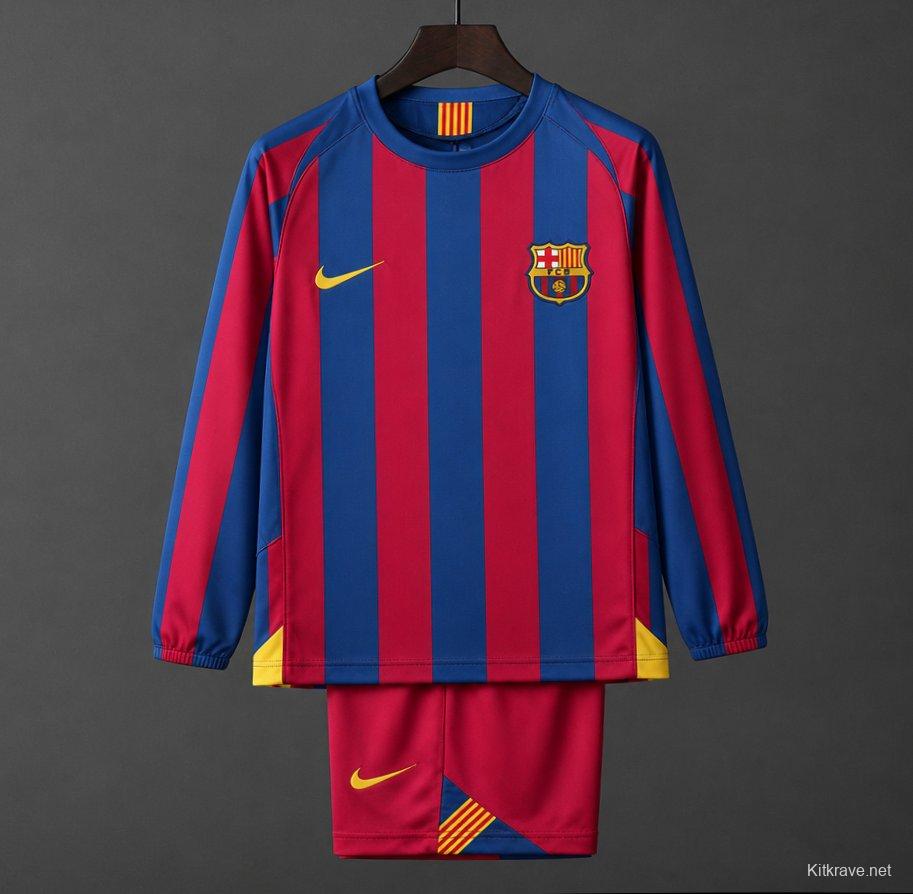 Retro Kids 05/06 Barcelona Home League Version Long Sleeve Jersey