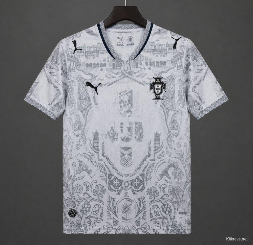 2026 Portugal White with Grey Azulejo Tile and Floral Tapestry Pattern Special Edition Jersey