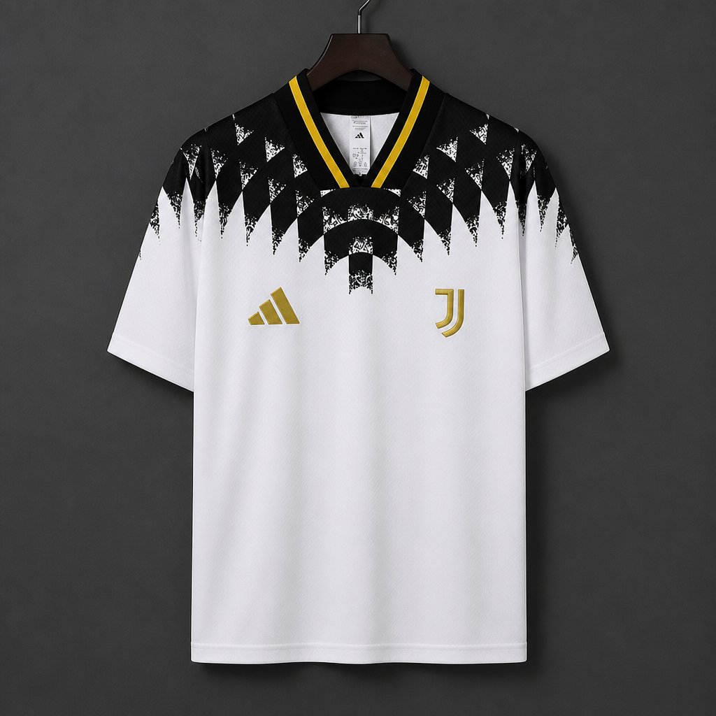 26/27 Juventus White with Black Geometric Pattern 1994 Vintage Remake Jersey