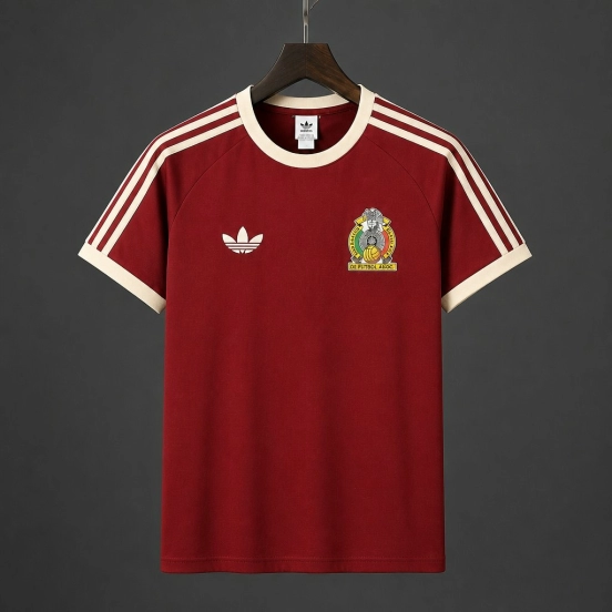 2026 Mexico Dark Red Adicolor 3-Stripes Casual Retro T-Shirt