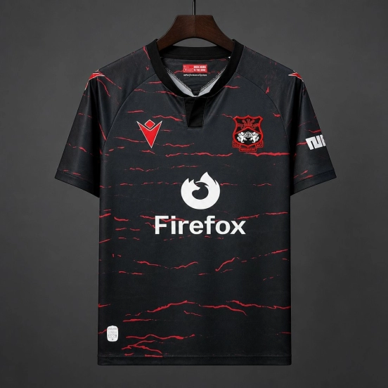 26/27 Wrexham AFC Black with Red Wave Pattern Away Jersey