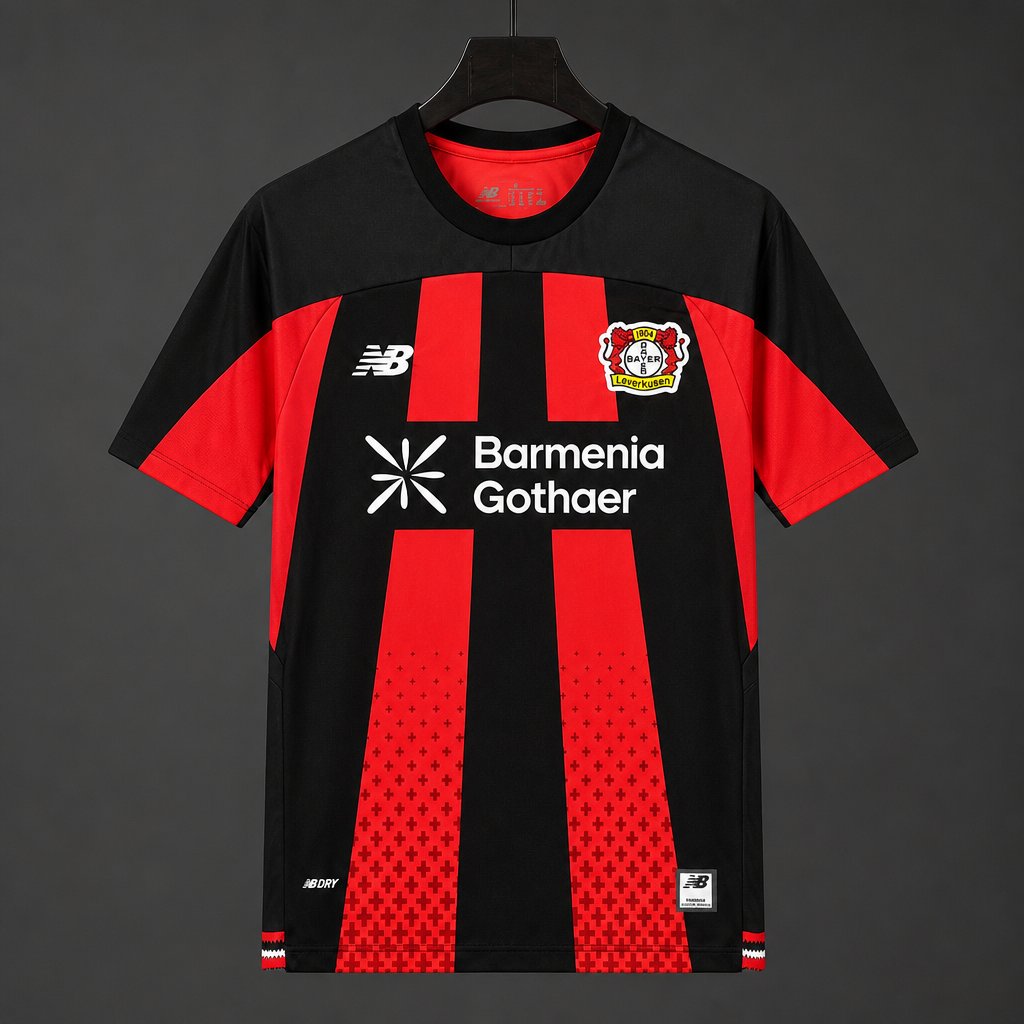 26/27 Bayer 04 Leverkusen Home Black/Red Vertical Stripes Jersey