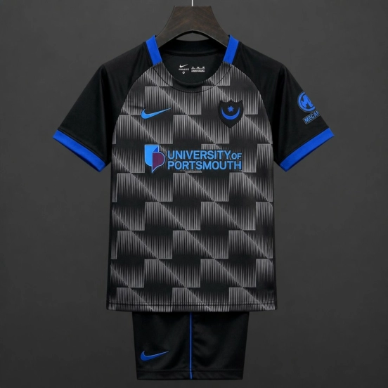 26/27 Kids Portsmouth Third  Black Jersey Kit